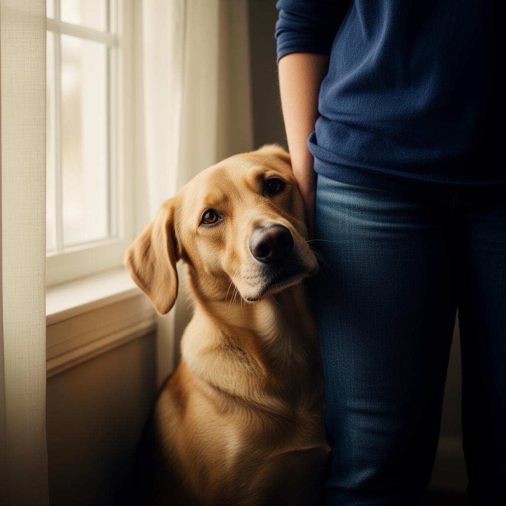 A loyal dog leaning against its owner — the bond at the heart of every case.